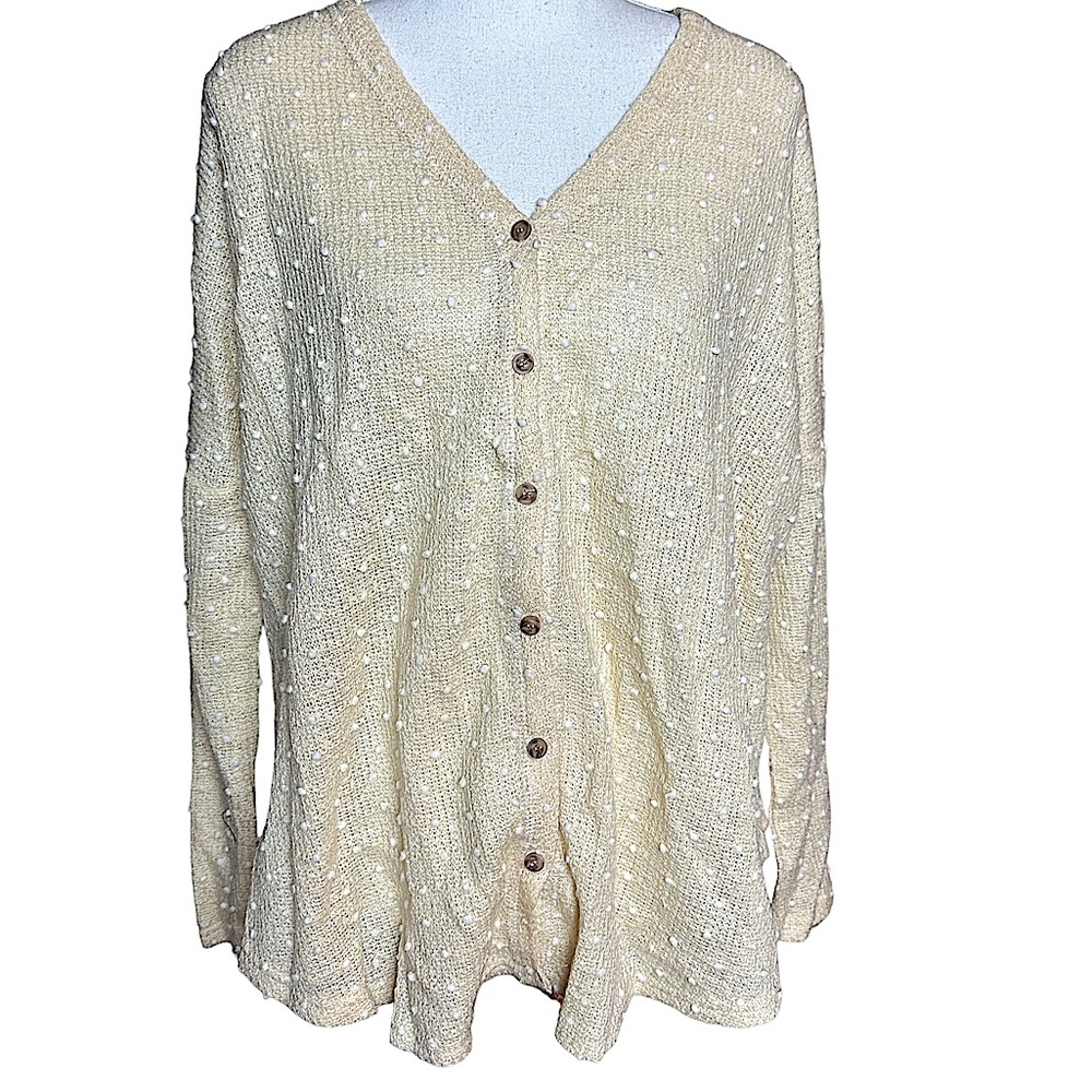 RACHEAL: Cream / Light Yellow Raised Polka Dot Button-Up Cardigan -Size Small